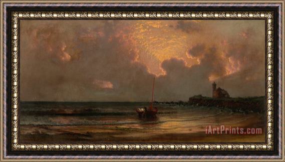 Martin Johnson Heade Sunset at Point Judith Light, 1869 Framed Painting