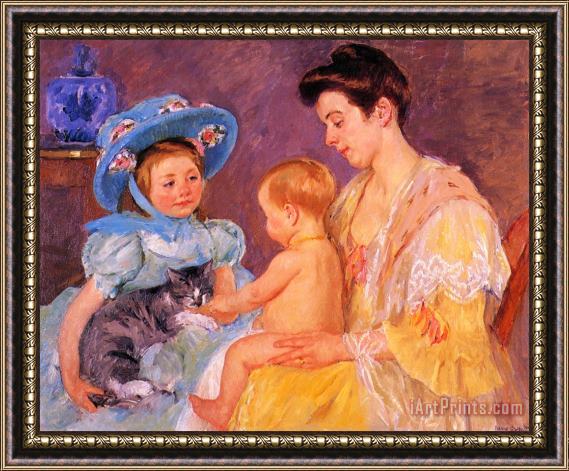 Mary Cassatt Children Playing with a Cat Framed Painting