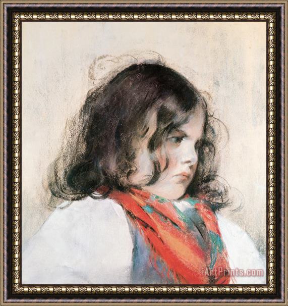 Mary Cassatt Head of a Child (pastel on Paper) Framed Painting