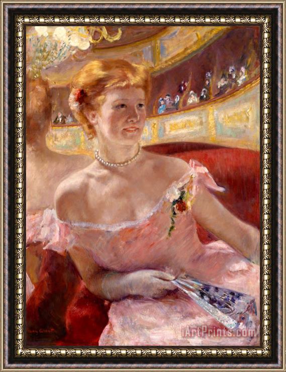 Mary Cassatt Woman with a Pearl Necklace in a Loge Framed Print