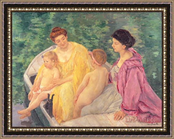Mary Stevenson Cassatt The Swim or Two Mothers and Their Children on a Boat Framed Painting