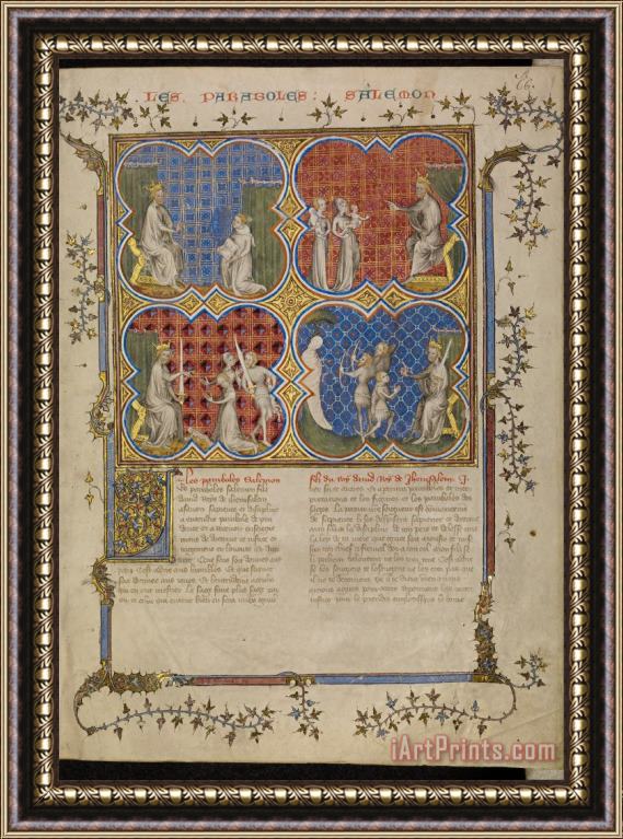 Master of Jean de Mandeville  Solomon Teaching Rehoboam; The Judgment of Solomon; Solomon Testing The Legitimacy of Three Brothers Framed Print