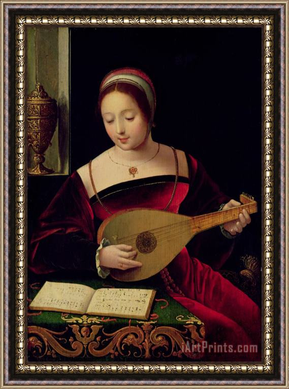 Master of the Female Half Lengths Mary Magdalene Playing the Lute Framed Print