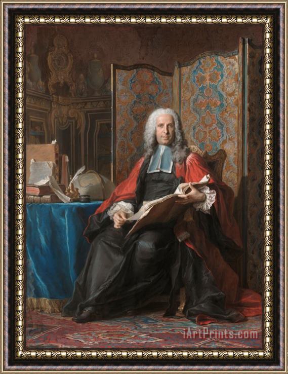 Maurice-quentin De La Tour Portrait of Gabriel Bernard De Rieux Framed Painting