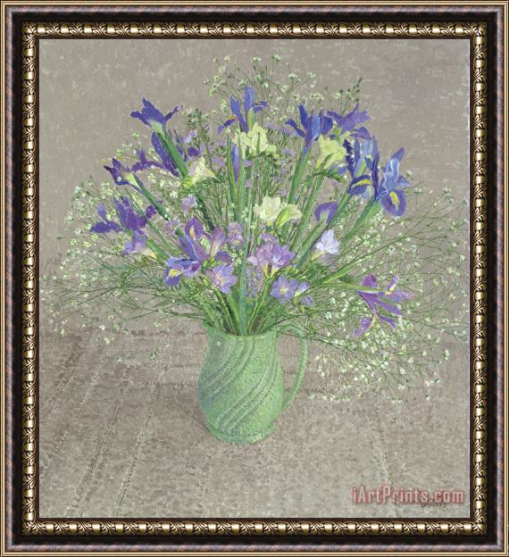 Maurice Sheppard Still Life With Blue And White Freesias Iris And Michaelmas Daisies Framed Painting