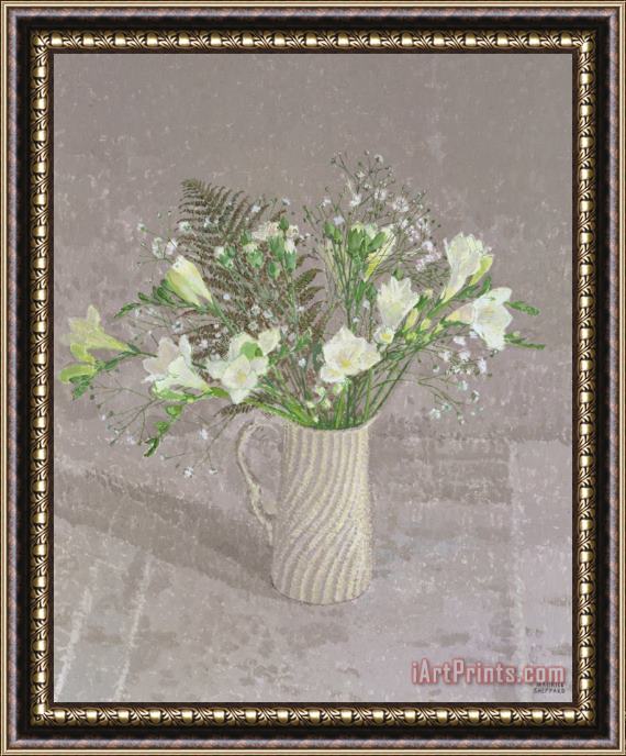 Maurice Sheppard Still Life With Freesias White Carnation And A Fern Framed Painting