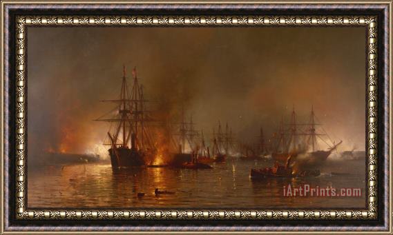 MFH De Haas Farragut's Fleet Passing the Forts Below New Orleans Framed Painting