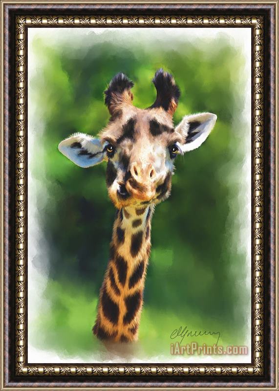 Michael Greenaway Funny Giraffe Framed Painting