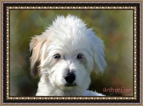 Michael Greenaway White Terrier Dog Portrait Framed Painting