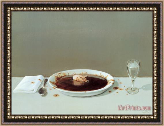 Michael Sowa Pig in Soup Framed Painting