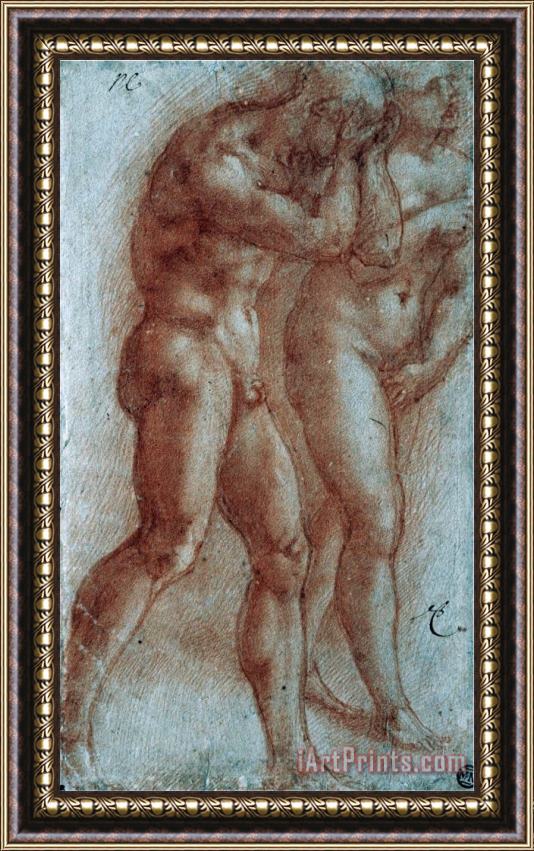 Michelangelo Buonarroti Adam And Eve Chased From Paradise Copy After Masaccio Red Chalk Framed Print