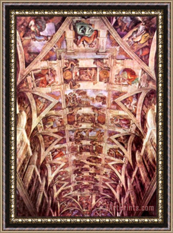 Michelangelo Buonarroti Ceiling Fresco of Creation in The Sistine Chapel General View Art Poster Framed Print