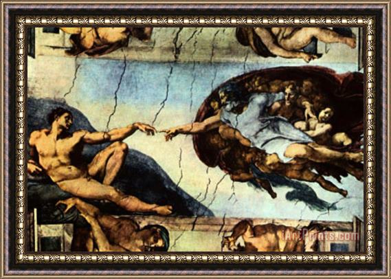 Michelangelo Buonarroti Ceiling Fresco of Creation in The Sistine Chapel Main Scene Poster Framed Print