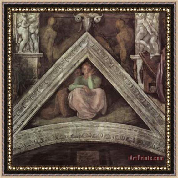 Michelangelo Buonarroti Ceiling Fresco of Creation in The Sistine Chapel Scene in Bezel Jesse Framed Print