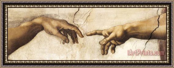 Michelangelo Buonarroti Creation Hands Framed Painting