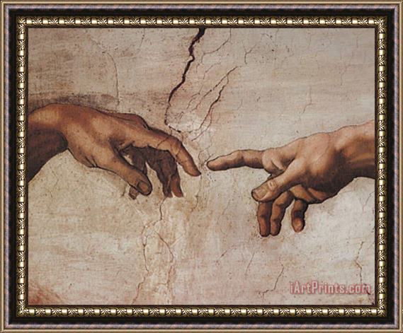 Michelangelo Buonarroti Creation of Adam Detail Hands Framed Painting