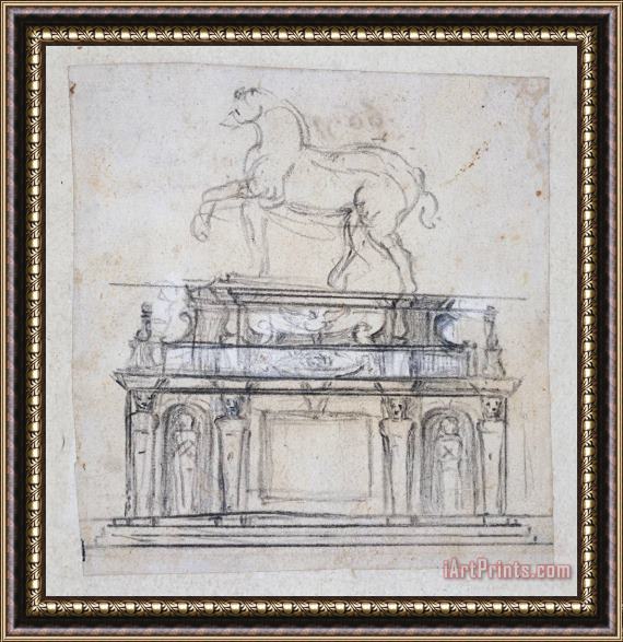 Michelangelo Buonarroti Design for a Statue of Henry II of France Framed Painting