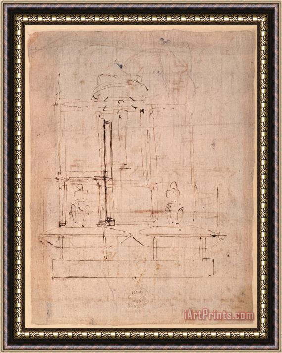 Michelangelo Buonarroti Design for The Tomb of Pope Julius II 1453 1513 Brown Ink on Paper Verso Framed Painting