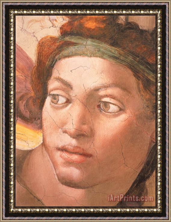 Michelangelo Buonarroti Detail of The Nude Figure Above The Cumaen Sibyl Framed Print