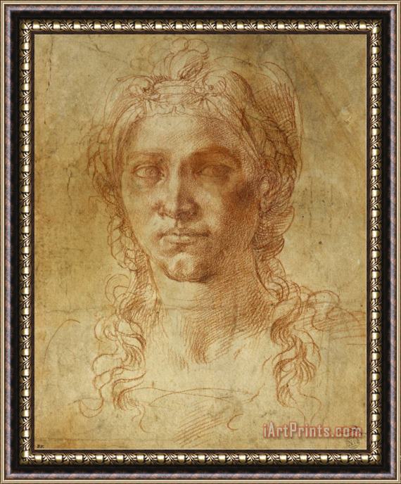 Michelangelo Buonarroti Female Idealized Head 1520 1530 Framed Print
