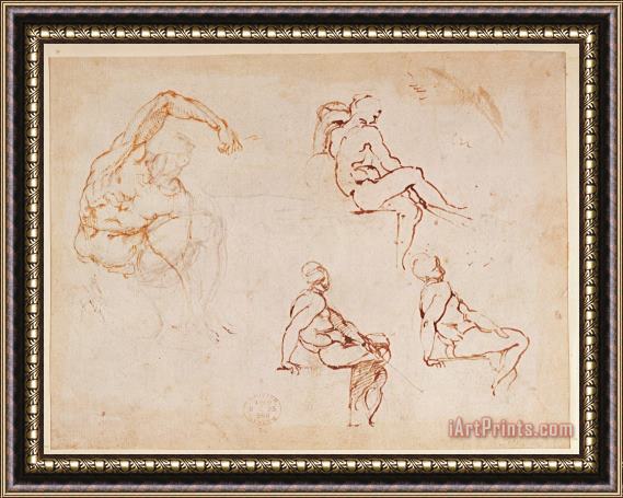 Michelangelo Buonarroti Figure Studies for a Man Brown Ink Framed Print