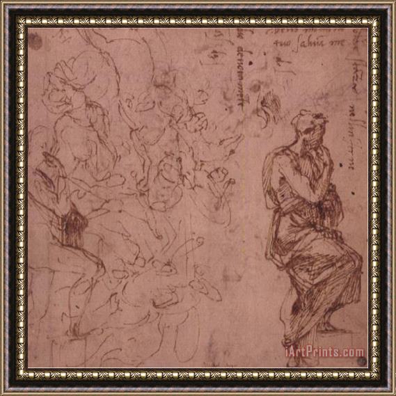 Michelangelo Buonarroti Figure Studies for a Woman Framed Print
