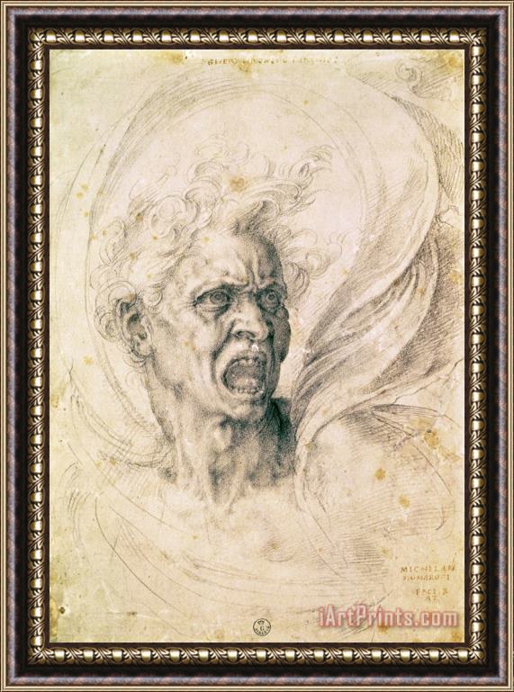 Michelangelo Buonarroti Head of a Man Shouting Framed Painting