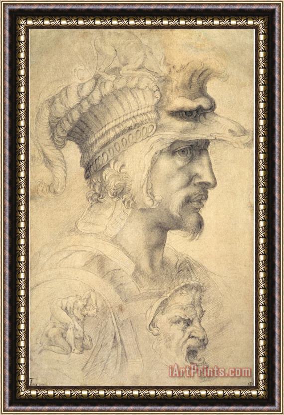 Michelangelo Buonarroti Ideal Head of a Warrior Framed Painting