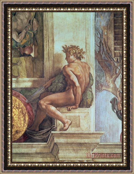 Michelangelo Buonarroti Ignudo From The Sistine Ceiling Pre Restoration Framed Print