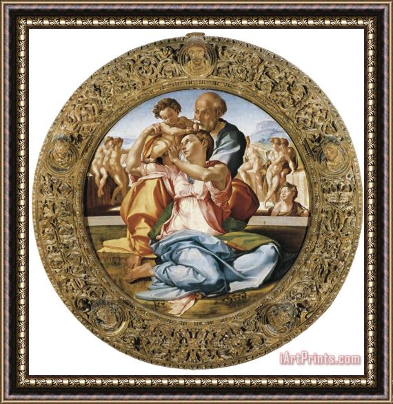 Michelangelo Buonarroti Michelangelo The Holy Family with St Framed Painting