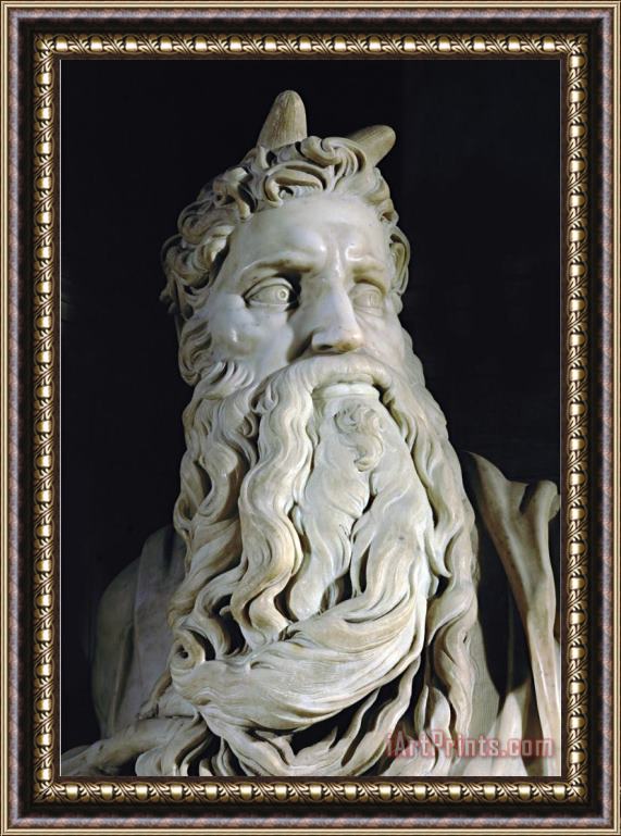 Michelangelo Buonarroti Moses Detail From The Tomb of Pope Julius II Rovere in San Pietro in Vincoli Rome Framed Print