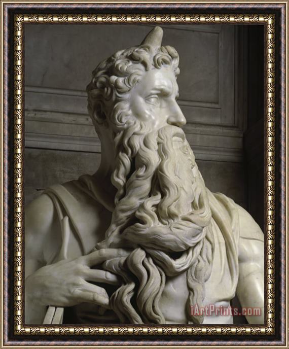 Michelangelo Buonarroti Moses Detail of Face Framed Painting