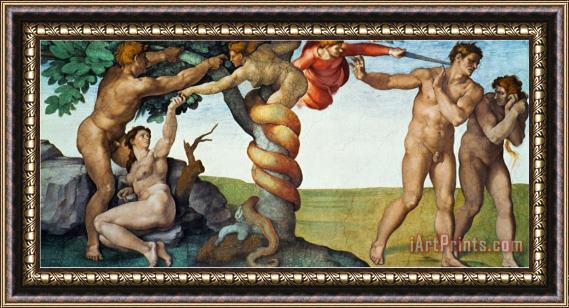Michelangelo Buonarroti Original Sin Ceiling Frescoes After Restoration Framed Painting
