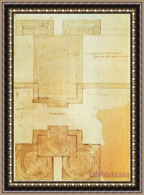 Michelangelo Buonarroti Plan of The Drum of The Cupola of The Church of St Peter's Basilica Framed Print