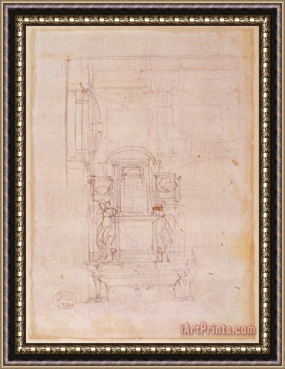Michelangelo Buonarroti Preparatory Drawing for The Tomb of Pope Julius II 1453 1513 Charcoal on Paper Verso Framed Print