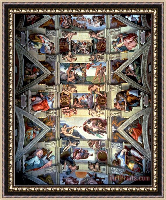 Michelangelo Buonarroti Sistine Chapel Ceiling And Lunettes 1508 12 Framed Painting