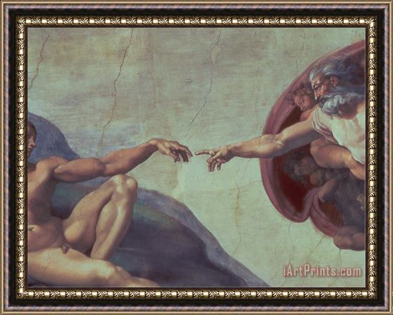 Michelangelo Buonarroti Sistine Chapel Ceiling Creation of Adam Detail of The Outstretched Arms 1510 Framed Print