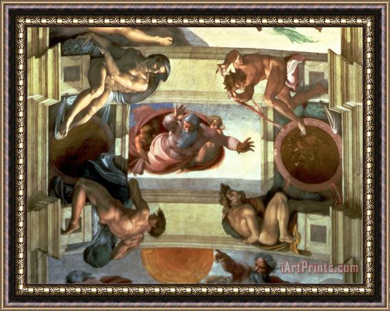 Michelangelo Buonarroti Sistine Chapel Ceiling God Separating The Land From The Sea with Four Ignudi 1510 Framed Painting