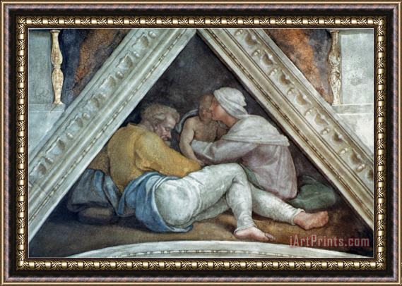Michelangelo Buonarroti Sistine Chapel Ceiling The Ancestors of Christ Pre Restoration Framed Painting