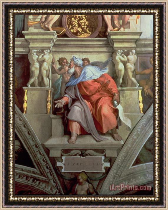 Michelangelo Buonarroti Sistine Chapel Ceiling The Prophet Ezekiel 1510 Framed Print