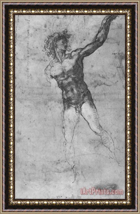 Michelangelo Buonarroti Sketch of a Nude Man Study for The Battle of Cascina Framed Painting