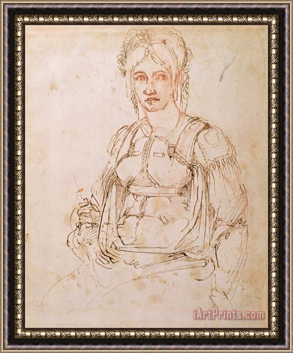 Michelangelo Buonarroti Sketch of a Seated Woman Framed Painting