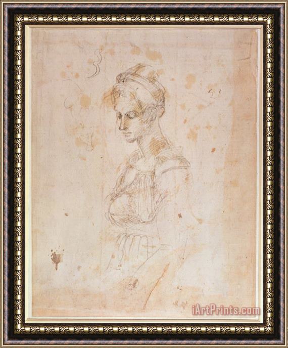Michelangelo Buonarroti Sketch of a Woman Framed Painting