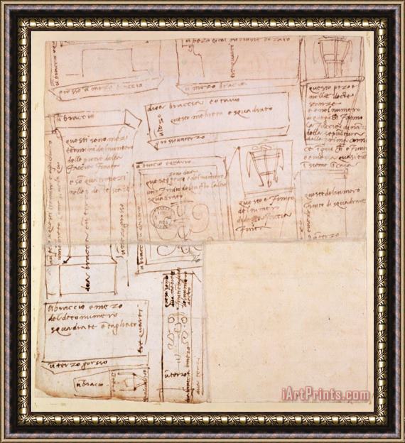 Michelangelo Buonarroti Sketch of Marble Blocks for Statues with Notes Framed Print