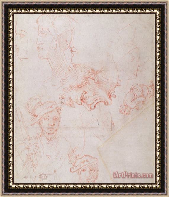 Michelangelo Buonarroti Studies of Heads 1508 12 Framed Painting