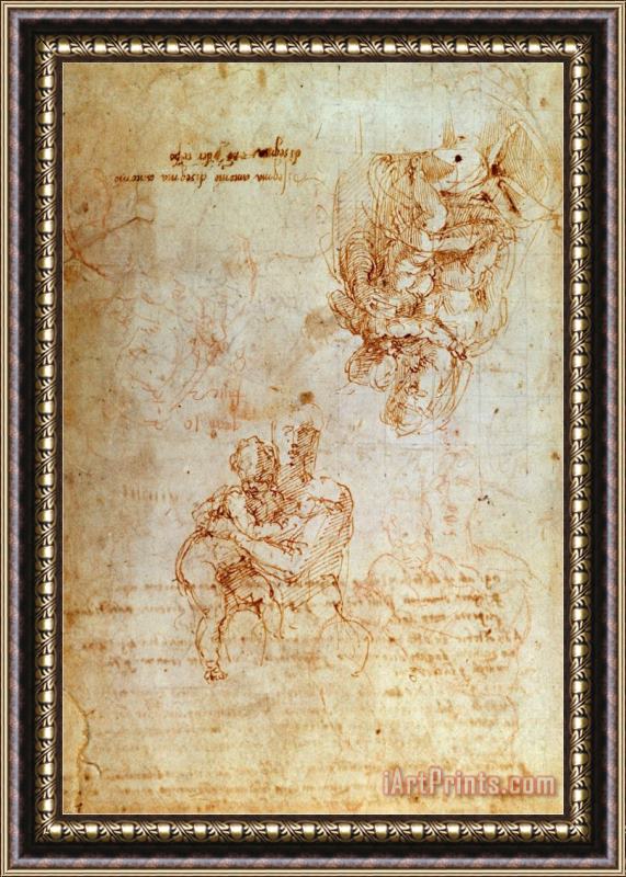 Michelangelo Buonarroti Studies of Madonna And Child Ink Inv 1859 5014 818 Recto W 31 Framed Print