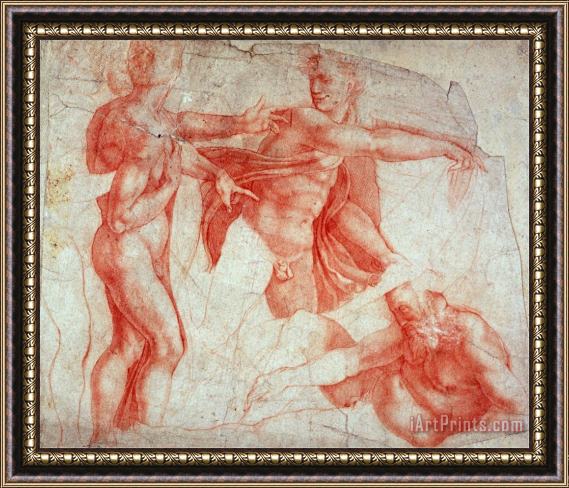 Michelangelo Buonarroti Studies of Male Nudes Framed Painting