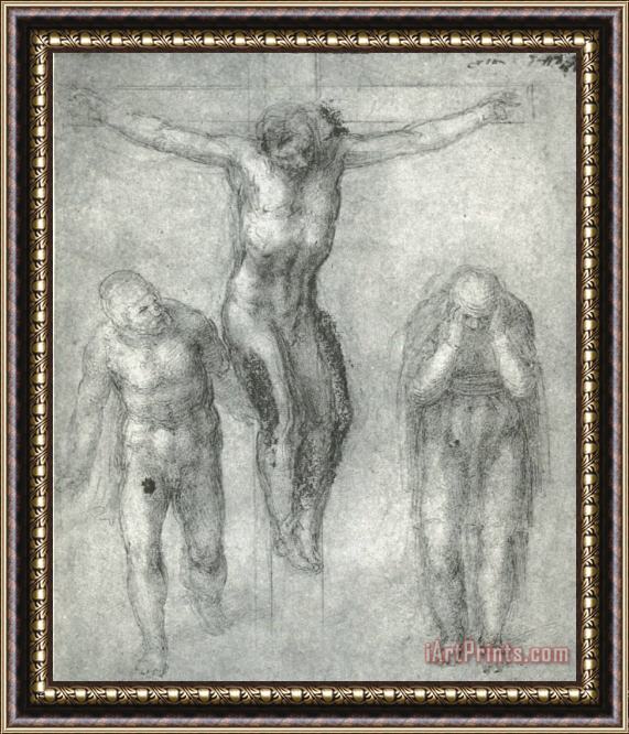 Michelangelo Buonarroti Study for Christ on The Cross with Mourners 1548 Framed Painting