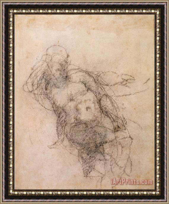 Michelangelo Buonarroti Study for Noah in The Drunkenness of Noah 1508 12 Framed Painting
