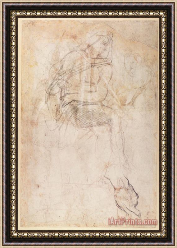 Michelangelo Buonarroti Study for The Ignudi Above The Persian Sibyl in The Sistine Chapel 1508 12 Framed Print